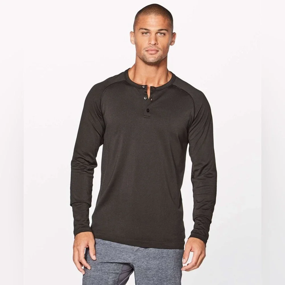 Lululemon Metal Vent Tech Long‎ Sleeve Henley Black M3AM3S Size Small